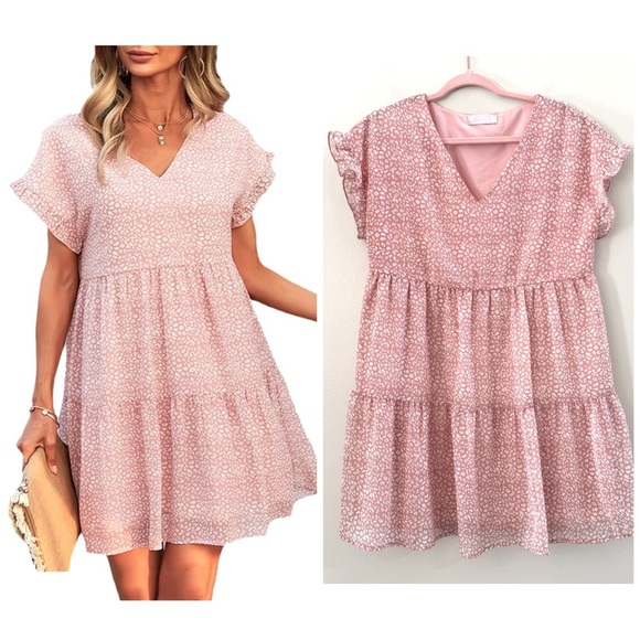 C+D+M Blush Pink Leopard Cheetah Print Dress - Picture 1 of 5